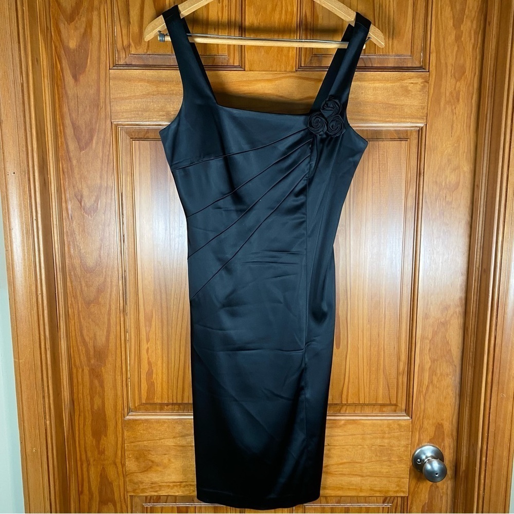 Like New Calvin Klein Black Mini Dress with Three Rose Floral Detail